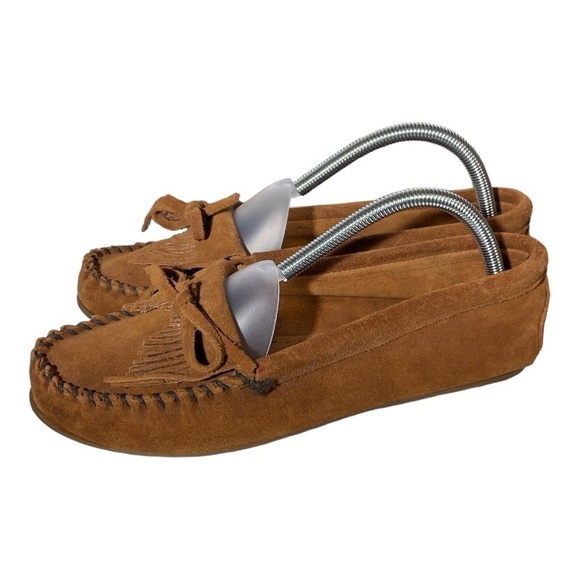 Minnetonka Suede Leather Brown Kilty
402 Moccasin Loafers Fringe Size 10 - Picture 1 of 10